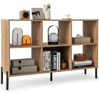 Costway Open-Back Bookshelf with Drawer for Study-Natural