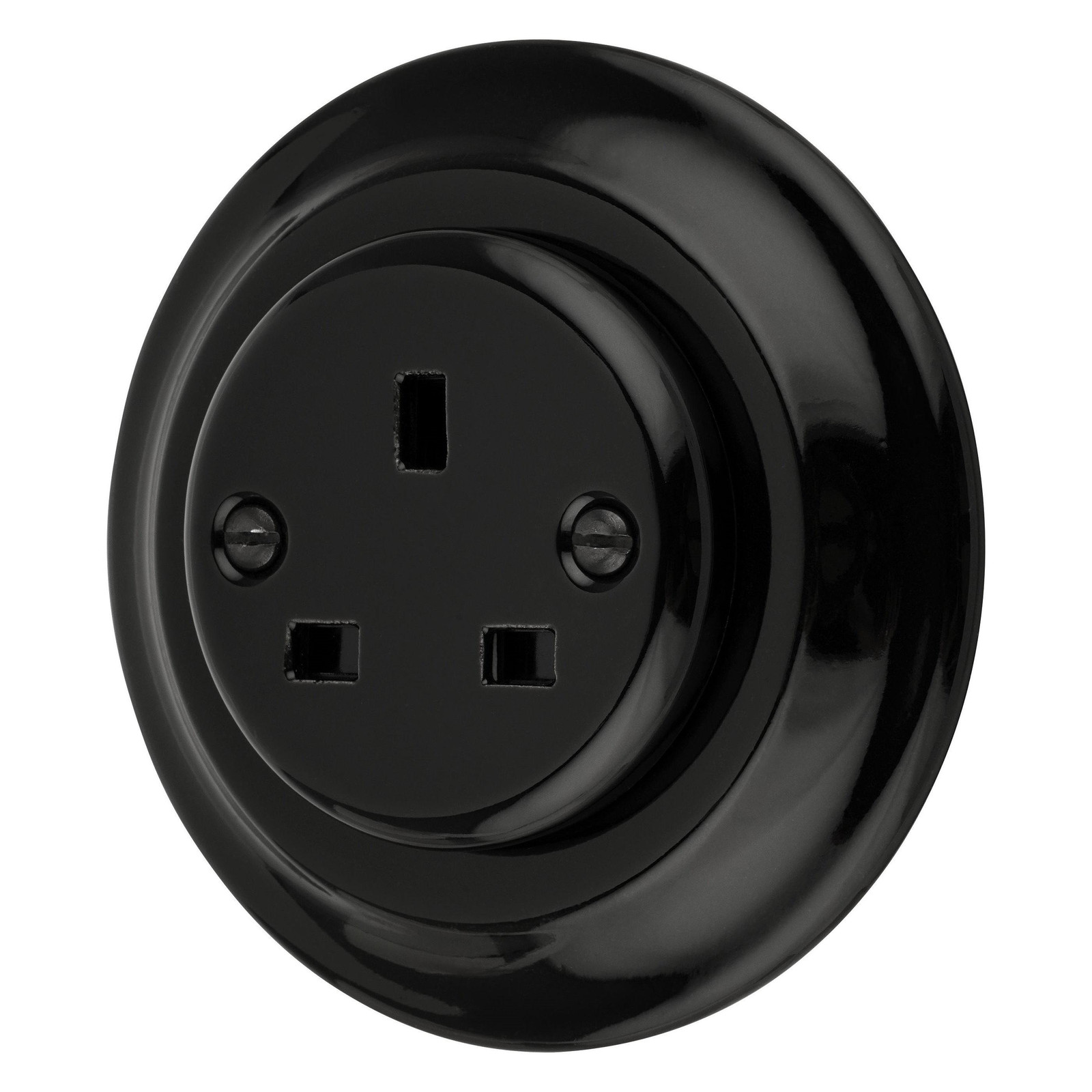 ADAKAT Inbouwstopcontact van porselein retro-stijl type G Brits/UK-standaard zwart PR1