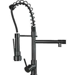 KLARWERK® Björn | Gastronomie Küchenarmatur Schwarz mit Zwei Brausen | Edelstahl Wasserhahn Küche 2 Anschlüsse | Doppelspülbecken Restaurant