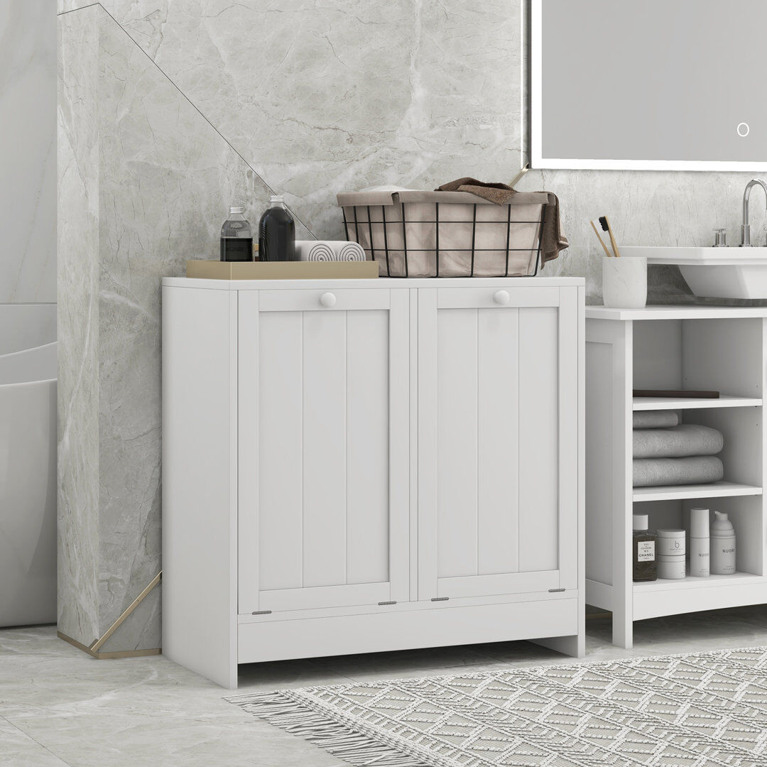 Lark Manor Sanders Tilt-out Laundry Storage Cabinet with 2 Compartment Hampers, White 68cm H X 66cm W X 33cm D