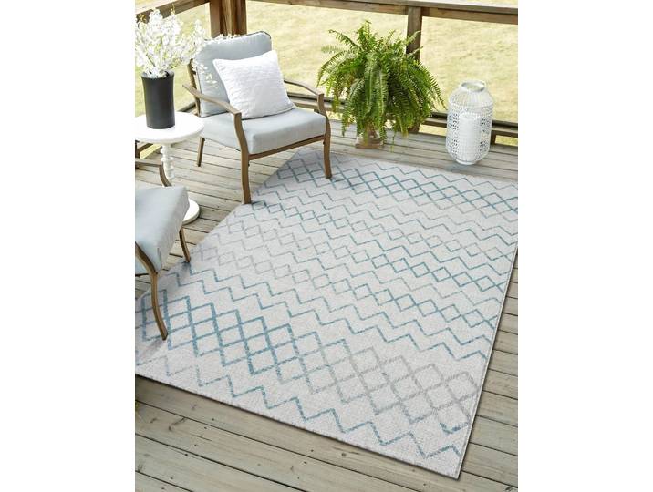 Outdoorteppich Nebula, LAGERRÄUMUNG , blau (grau,türkis,cream), B:80cm H:6mm L:150cm, Polypropylen, MYFLAIR MÖBEL & ACCESSOIRES, Teppiche, Outdoorteppich, modernes Design, Rauten, Outdoor geeignet, Balkon, Terrasse