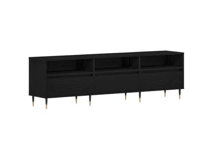 KUPTYERFG TV-Board Schwarz Eiche-Optik Lowboard 150x30x44,5cm TV-Schrank Stabiles Mediencenter für Wohnzimmer und Schlafzimmer mit Schublade, drei offenen Fächern und robusten Stahlbeinen.