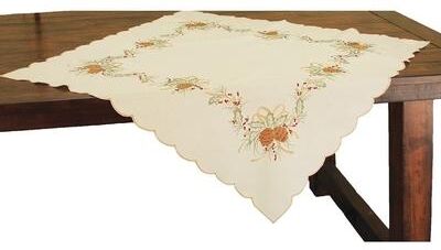 Xia Home Fashions Classic Pine Cone Embroidered Collection Table Topper, 34 by 34-Inch