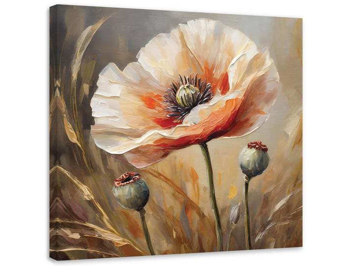 Feeby Wandbild mohnblumen wie gemalt, Beige, Floral, Rechteckig, 50x50 cm, Bilder & Rahmen, Bilder, Leinwandbilder