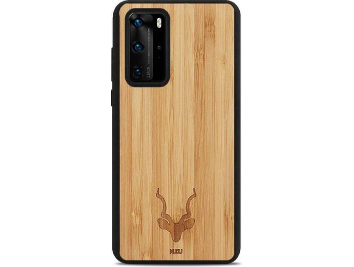 Kudu Huawei P40 - Houten backcover - Handgemaakt TPU - Bamboe - Zwart