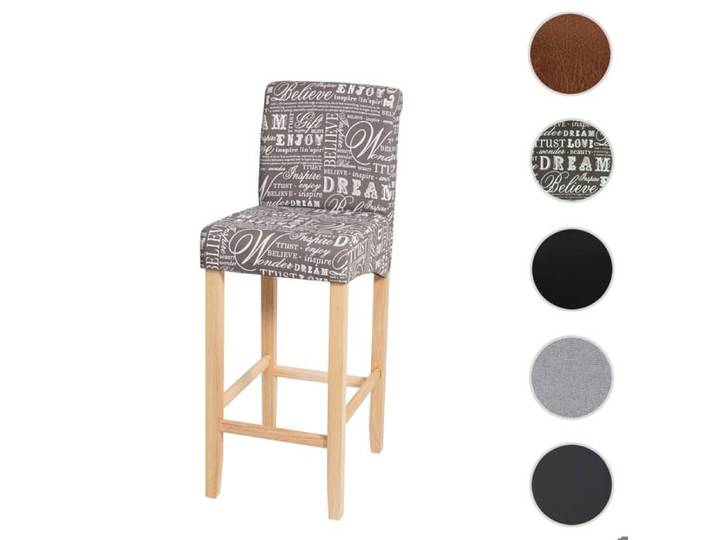 MCW Tabouret de bar MCW-C33 bois écriture gris pieds clairs tissu textile
