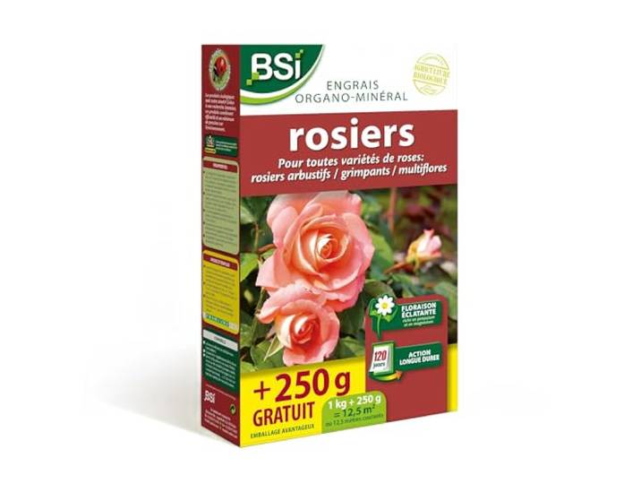BSI - Engrais - Rosiers - Bio - Organo-Minéral - Pour Toutes Les Sortes De Rosiers - Floraison Éclatante - Action Longue Durée - 1Kg + 250g Gratuit - Jusqu'à 12\,5 m² - UAB\, Aucune