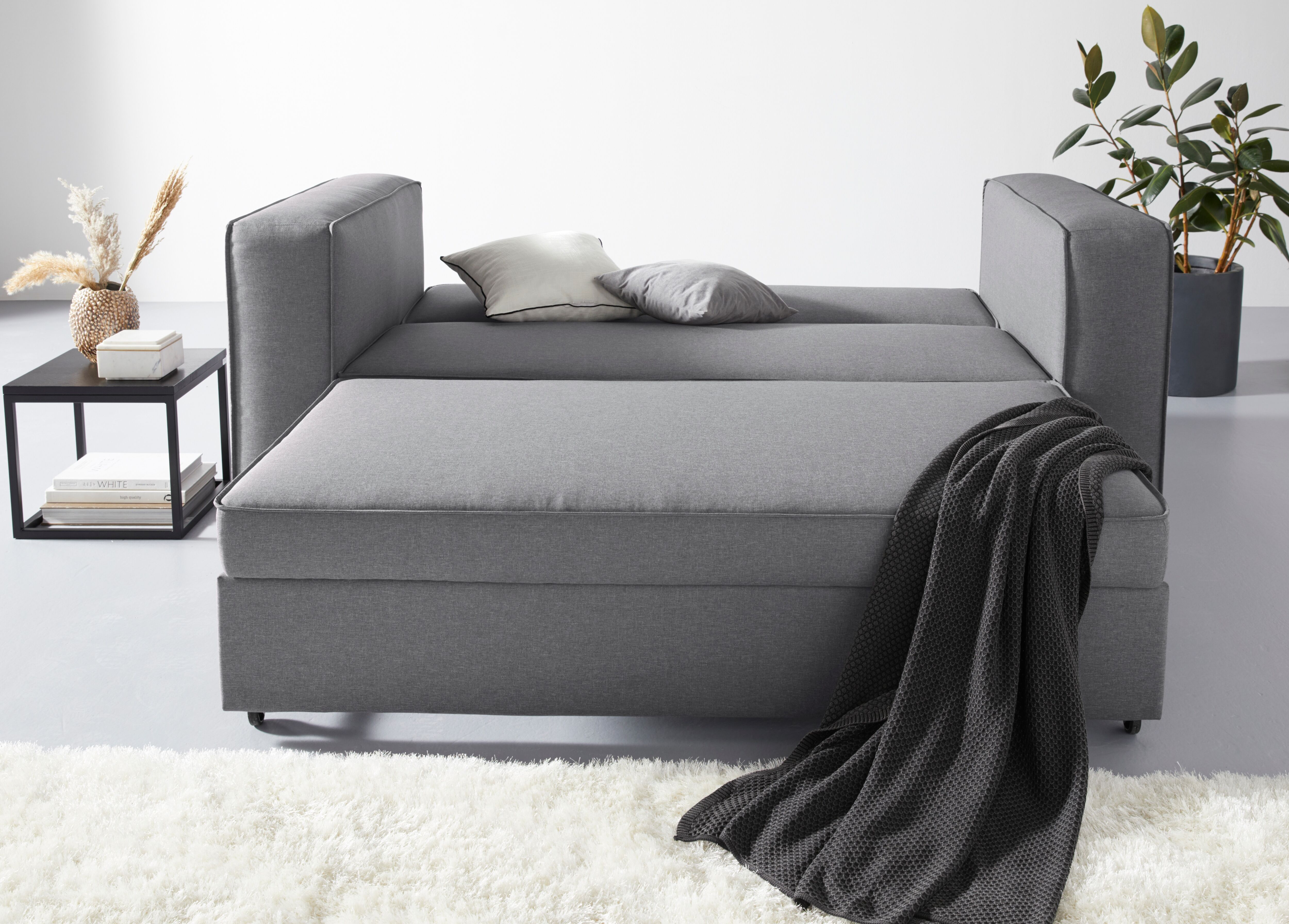 Schlafsofa HOME AFFAIRE "Asmund, Design-Schlafsofa, komfortable Bedienung", grau, B:210cm H:84cm T:95cm, Sofas, Schlafsofa, perfekter Sitzkomfort, Liegefläche 160/200 cm grau B/H/T: 210cm x 84cm x 95cm, Webstoff