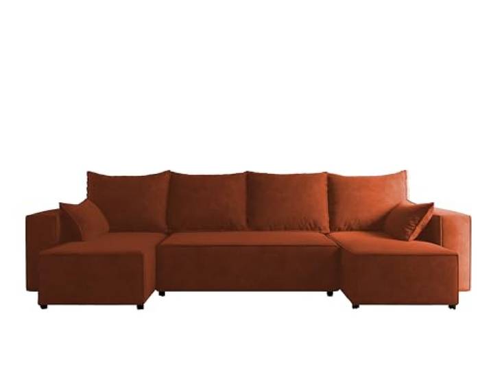 4ALL HOME Ecksofa mit Schlaffunktion Tobi U 316x145 cm - Couch - Sofa mit Bettkasten - Eckcouch - L-Form - Schlafsofa - Schlafsofa mit Bettkasten (Velo 627 Kupfer)