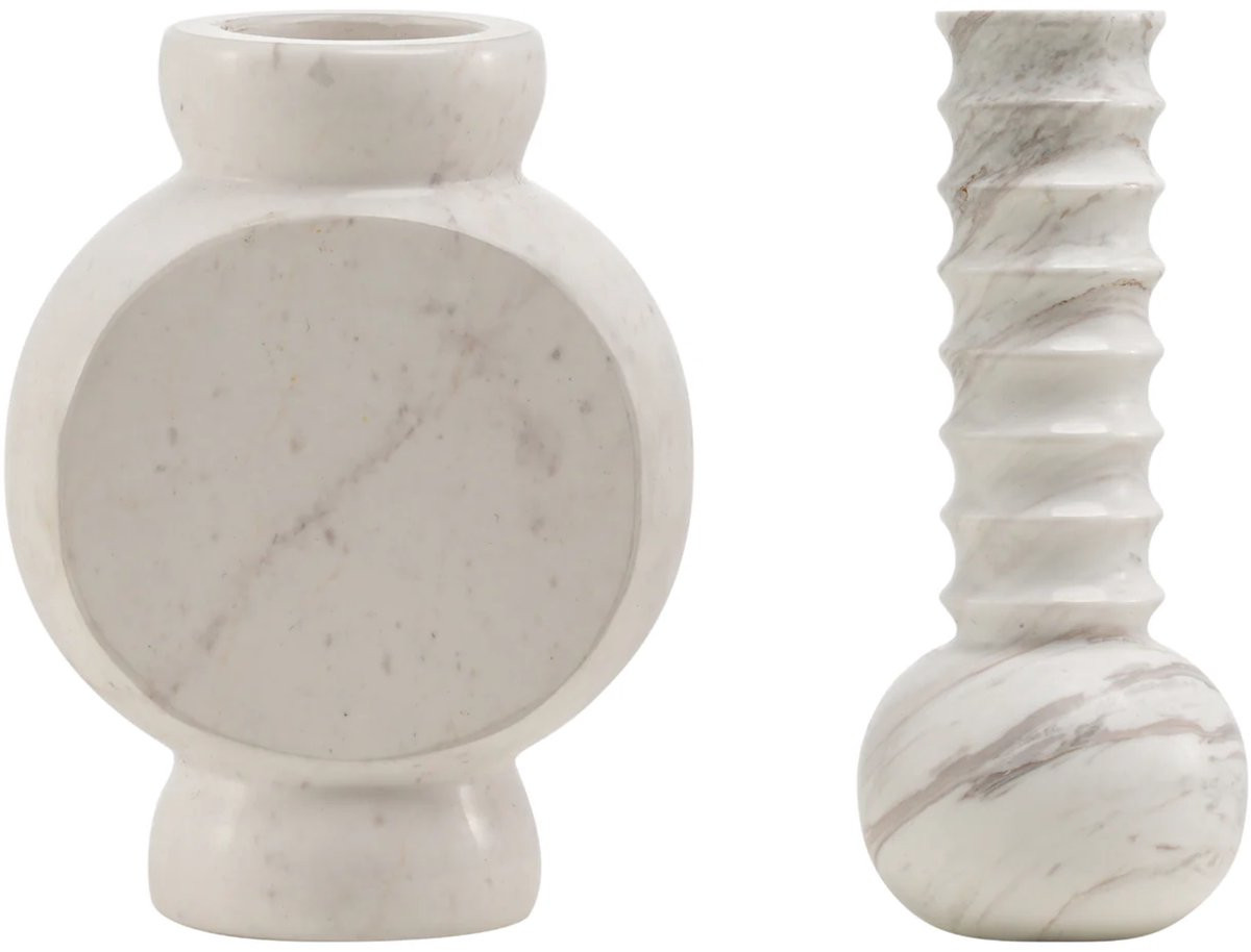 Mr. Stoned Marmeren Geschenkset: Vazen Ribbed & Circle Wit