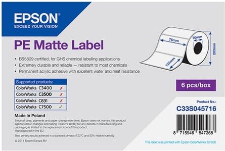 Epson S045716 etiqueta mate premium blanca 76x127mm