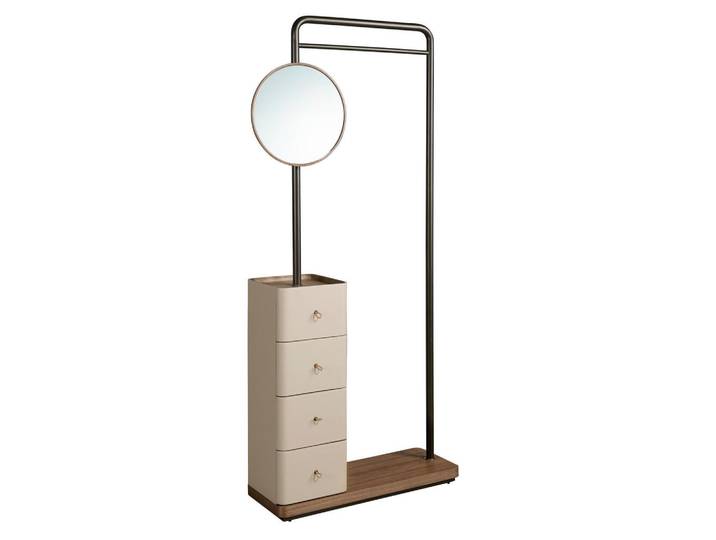 Angel Cerda Kleiderständer Kunstleder Nerz Nussbaum mit Spiegel, Dunkelbraun, Metall, Echtholz,Nussbaum, 4 Schubladen, nicht einzeln stellbar,Rechteckig,Rechteckig, 84x190x30 cm, Garderobe, Garderobenständer