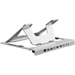 Conceptronic DONN35S Laptopständer mit 7-in-1 USB-C MST Dockingstation, Dual HDMI 4K 60 Hz, 100 W USB-C PD, USB-C 5 Gbit/s, 2 × USB-A 5 Gbit/s, Gigabit Ethernet