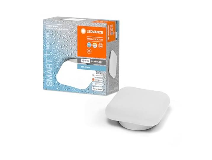 LEDVANCE Smart LED Deckenleuchte, white, 1200LM, 3000-6500K, 200mm x 200mm, IP44, Orbis Aqua Wandleuchte, Wandleuchte mit Wifi Technologie, dimmbar, steuerbar über App und Sprachassistenten,