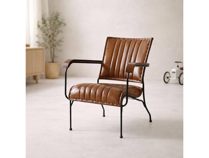 Fauteuil vintage en cuir marron 1 place - Cosy