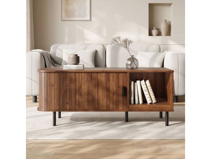 Piaenon - Table basse rectangulaire 110x40x55cm avec 1 porte étagère ouverte salon - noyer