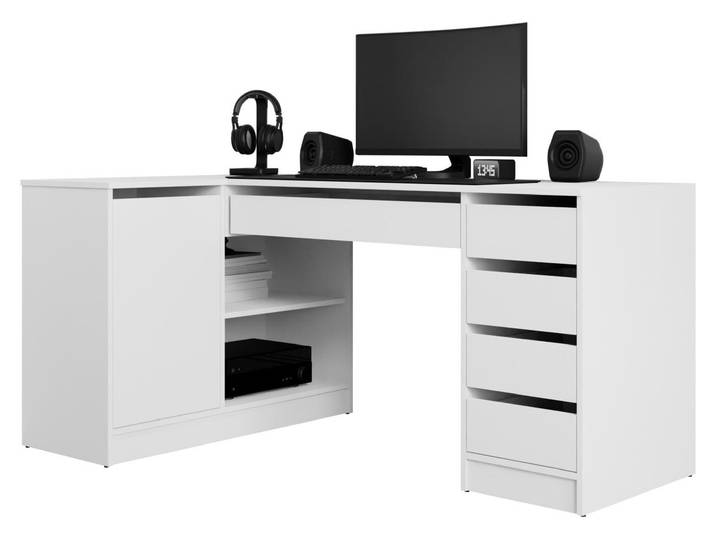 MIRJAN24 Eckschreibtisch / Schminktisch Ada, Elegante Kosmetiktisch, Frisiertisch, Modern Schlafzimmer (Weiß)