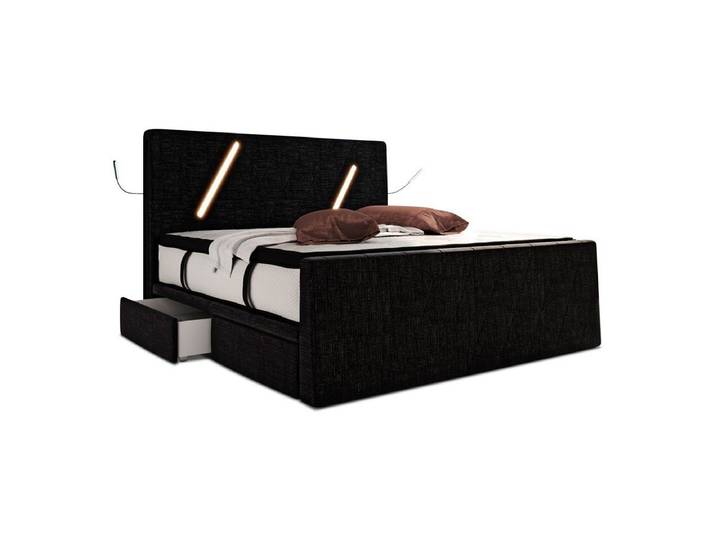 Sofa Dreams Boxspringbett Toulon (6 Teile), Strukturstoff Bezug, Schubladen, LED-Beleuchtung, Matratze, Topper
