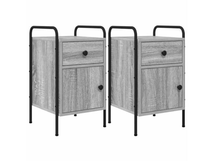 PUGYNBK Nachttisch, 2 Stück, Sonoma Grau, 35 x 36,5 x 61 cm Stahlrahmen, Schublade und Schrank, wendbare Tür, verstellbare Beine, Industriedesign