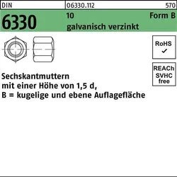 Sechskantmutter DIN 6330 FormB BM 6 SW 10 10 galv.verz. 50 Stück