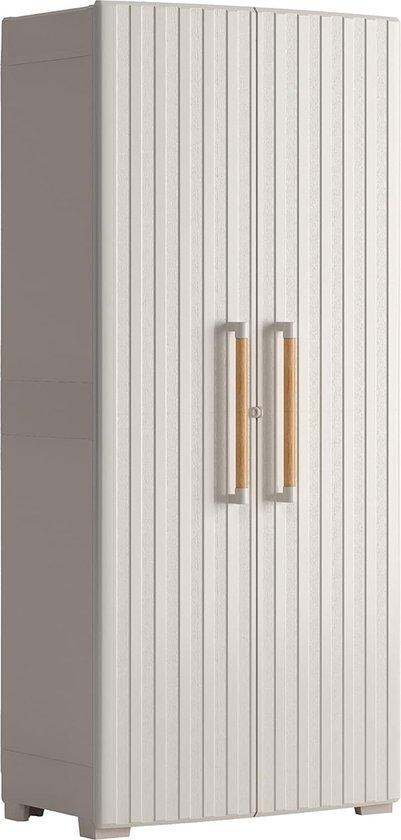 Hochschrank für Außenbereiche mit Holzoptik Beige/Sand 80 x 45 x 180 cm - Vielseitige Aufbewahrungslösungen