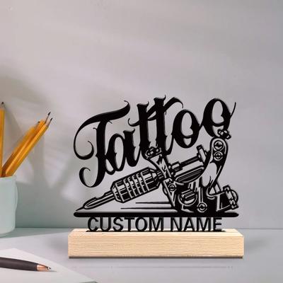 Personalized Tattoo Artist Metal Statue With Wooden Base Personalized Tattoo Artist Metal Statue With Wooden Base