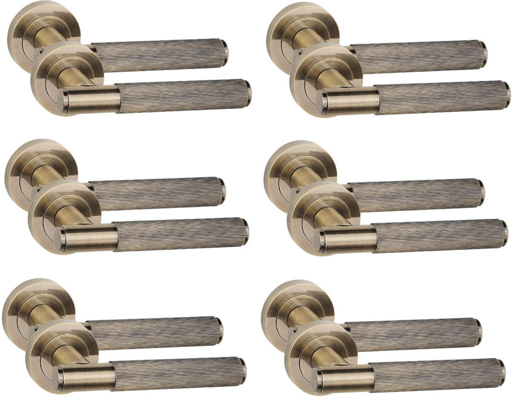 Ebern Designs 6 Pair Straight T-Bar Linear Door Handles in Antique Brass Finish Antique Brass 9cm W
