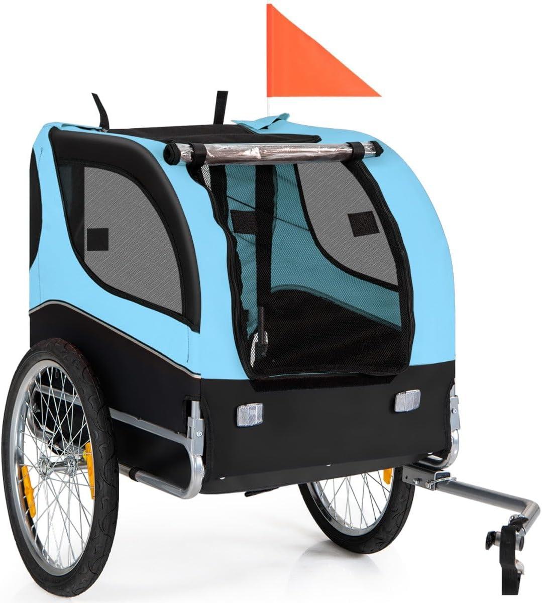 Faltbarer Fahrradanhänger für Haustiere mit Schiebedach, 135 x 60,5 x 95 cm, Komfort und Sicherheit, Oxford-Stoff, blau