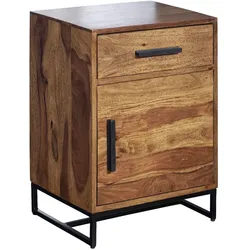 KADIMA DESIGN Nachttisch Sheesham Massivholz / Metall 45x35x65 cm Nachtschrank Boxspringbett, Design Nachtkonsole mit Schublade und Tür, Nachtkommode Industrial
