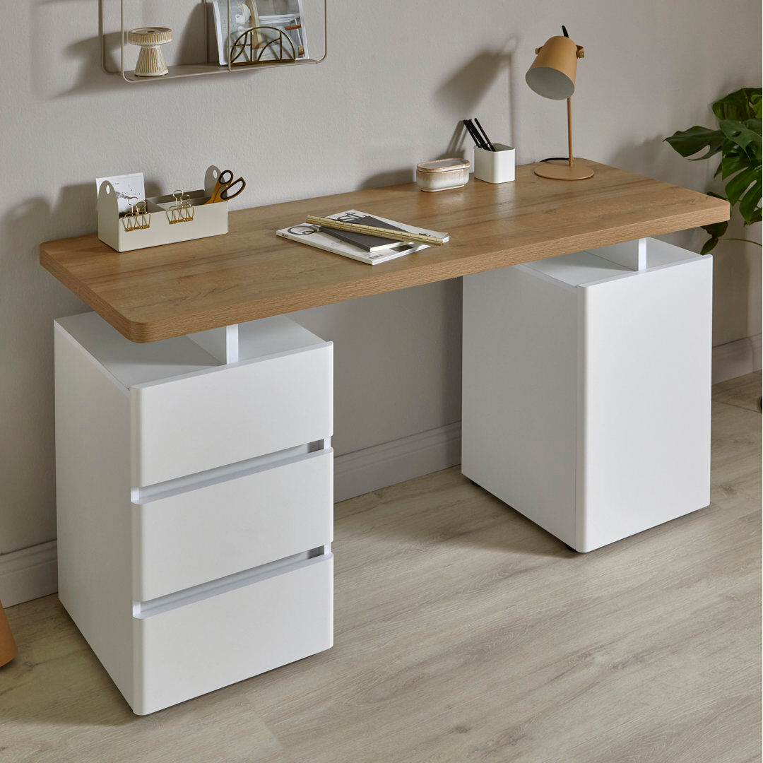 Latitude Run Hollice Modular Writing Desk White/Riviera Oak 75.5cm H X 150cm W X 55cm D