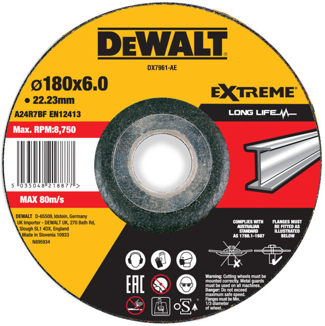 Meule à ébarber DEWALT EXTREME 180x6x22,23mm métal type 42 (déportée) DX7961-AE (DX7961-AE)