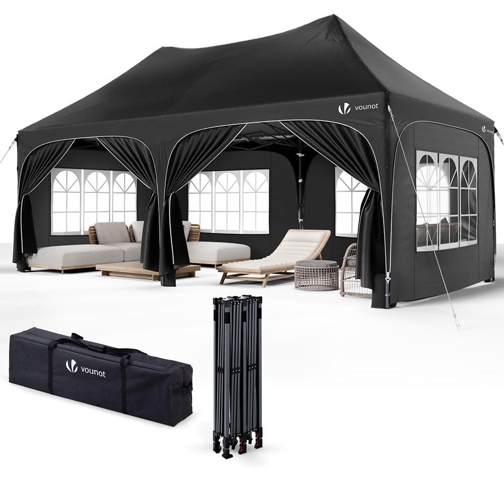 Pavillon Partyzelt Gartenpavillon - 3 x 6 m - Faltbar - Schwarz - Für Garten und Veranstaltungen