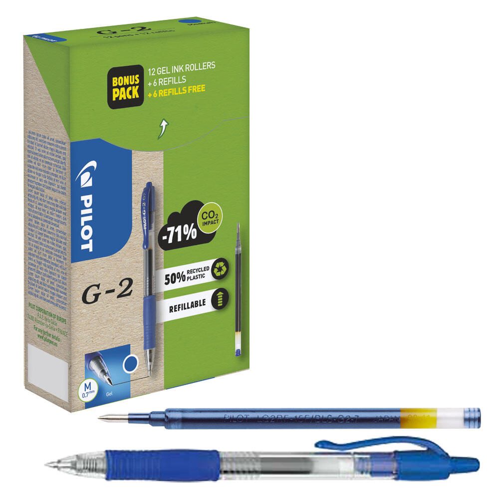 PILOT G2 + 12 Minen Gelschreiber-Set 0.4 mm, Schreibfarbe: Blau BL-G2-7/BLS-G2-7