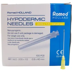 Romed Injektionskanülen Einmalkanülen, steril, 100 Stück 20 G gelb 0,9 x 40 mm