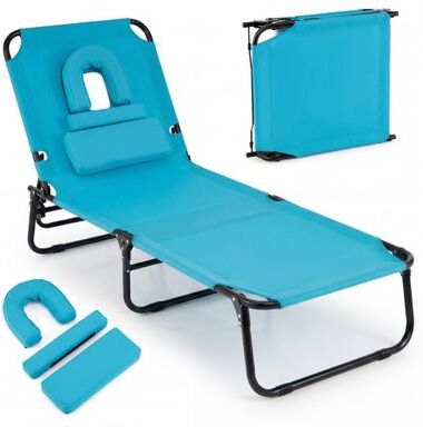 Costway Folding Face Down Tanning Chair with Face Hole 3 Removable Pillows-Turquoise