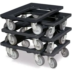 BRB 6x Logistikroller/Transportroller für Kisten 600x400 mm, Tragkraft 250 kg, schwarz