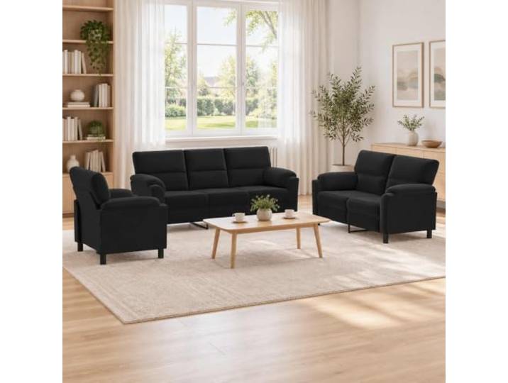 Sofa-Set 3 pcs Schwarz Samt Metallrahmen,Kissenrücken,konische Beine,Samt-Oberfläche,trockenes Tuch zur Pflege