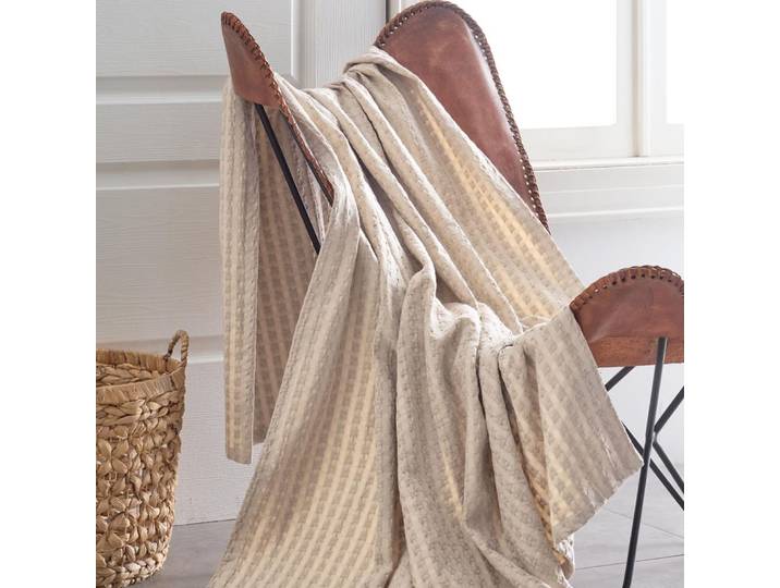 Plaid en coton lavé sable 130x170 cm