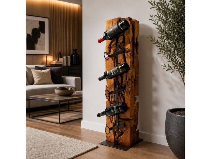 Möbel Bressmer Weinregal XILON Weinständer Teakholz 100 cm massiv für 6 Flaschen, Nachhaltig