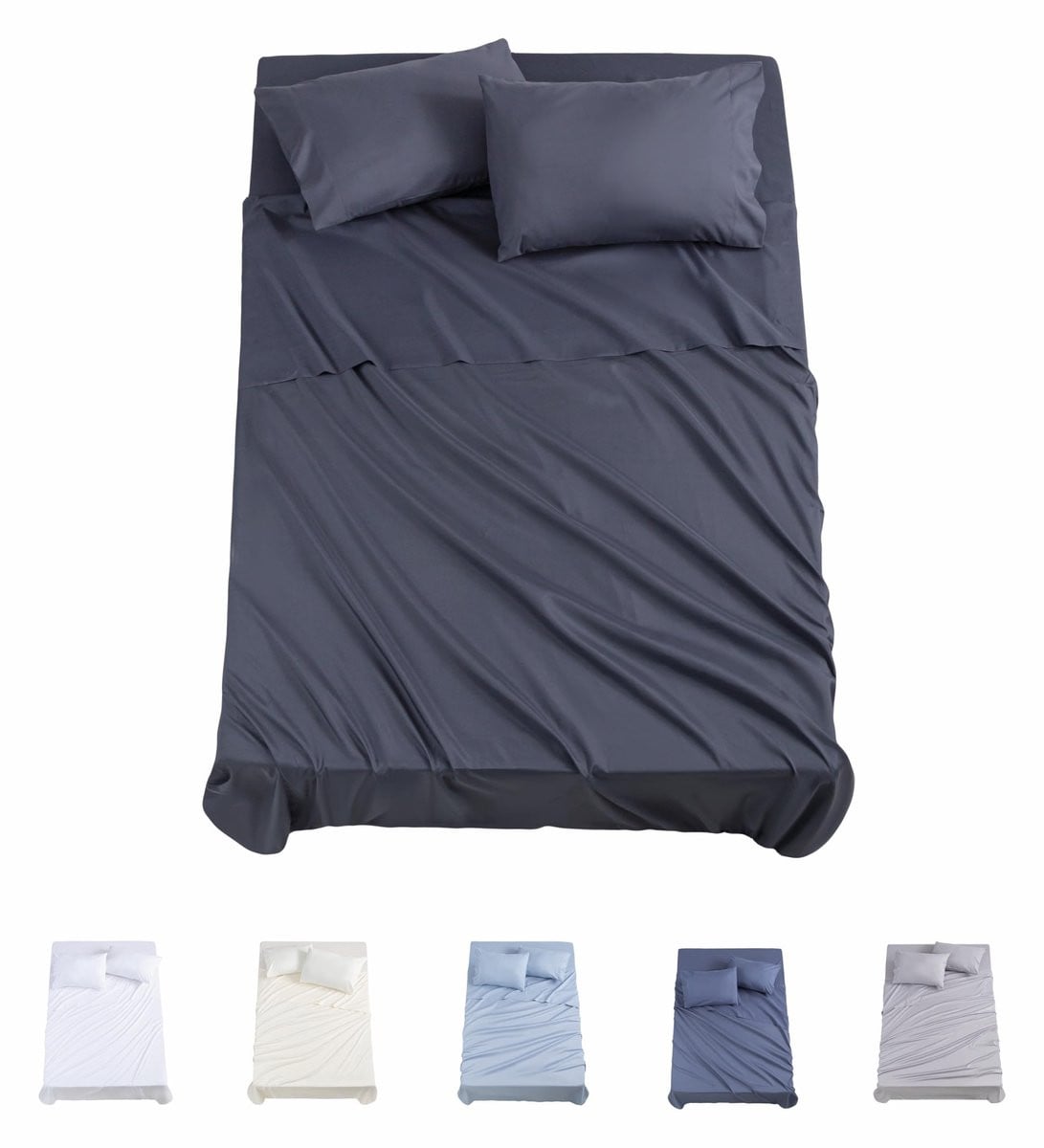 Solidchoice - 4-delig Bedlinnen Set met Fitted Sheet en Kussenslopen in Donkergrijs