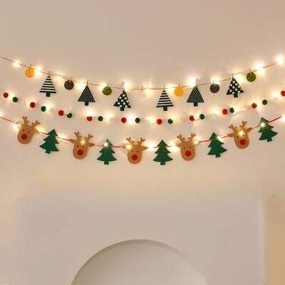 Discount Dollar Deals DIY Pendant Handmade Decorated For Merry Christmas, Christmas Balls Flag LED String Light, Hanging Home Flag Banner Xmas green Set