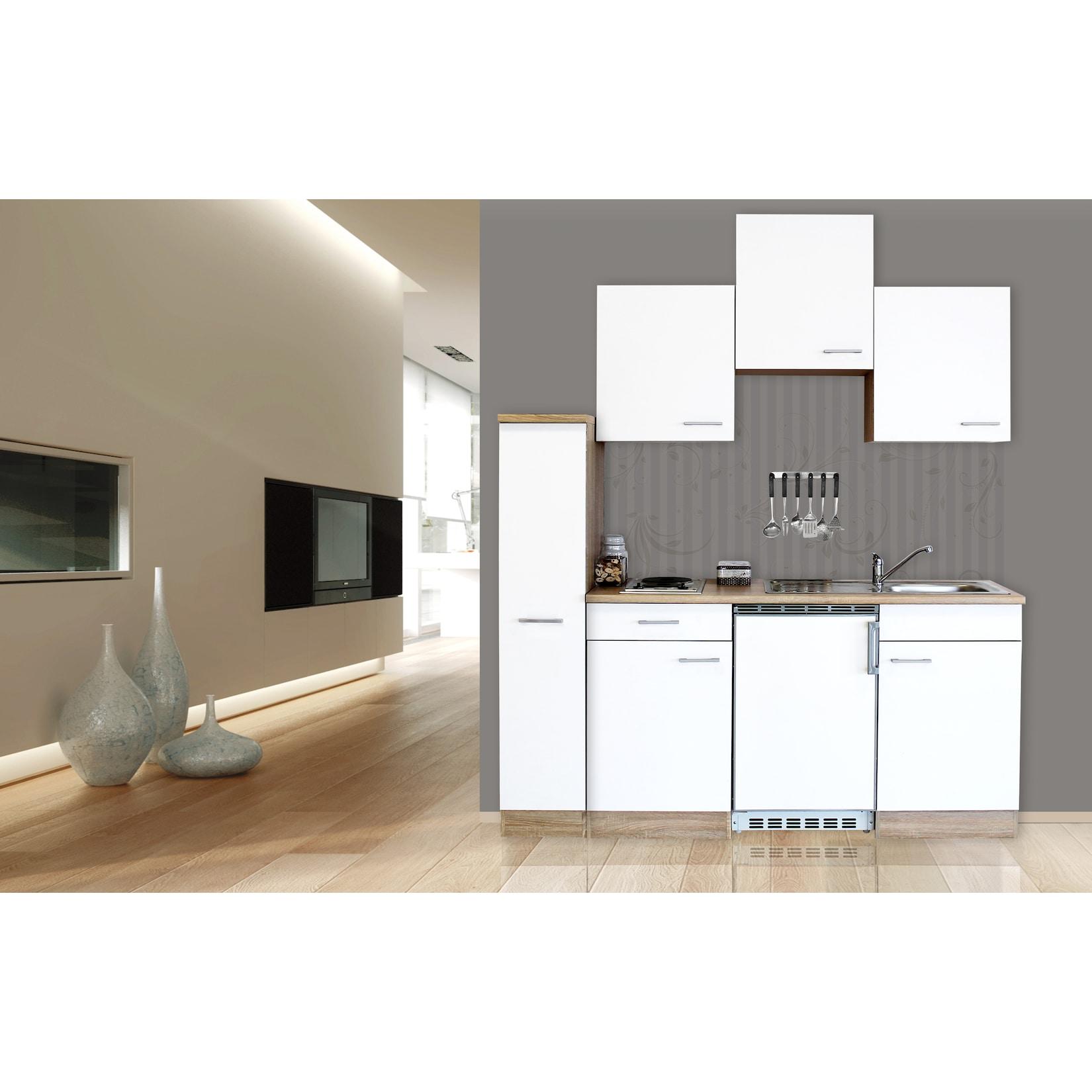 Respekta Küchenzeile KB180ESW 180 cm Weiß-Eiche Sägerau Nachbildung