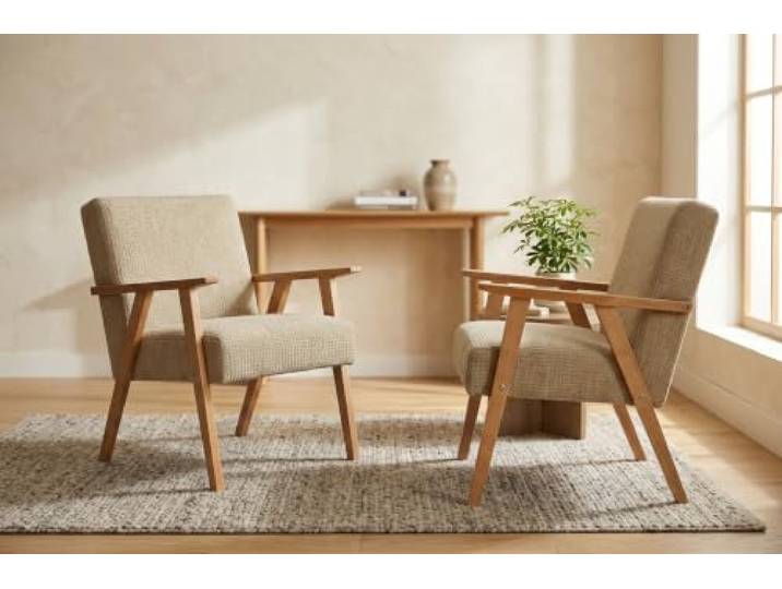 Family Meble 2er-Set Sessel Soler Ramona – 2 Retro-Sessel im Vintage-Stil mit Stoff-Bezug – Beige · 4