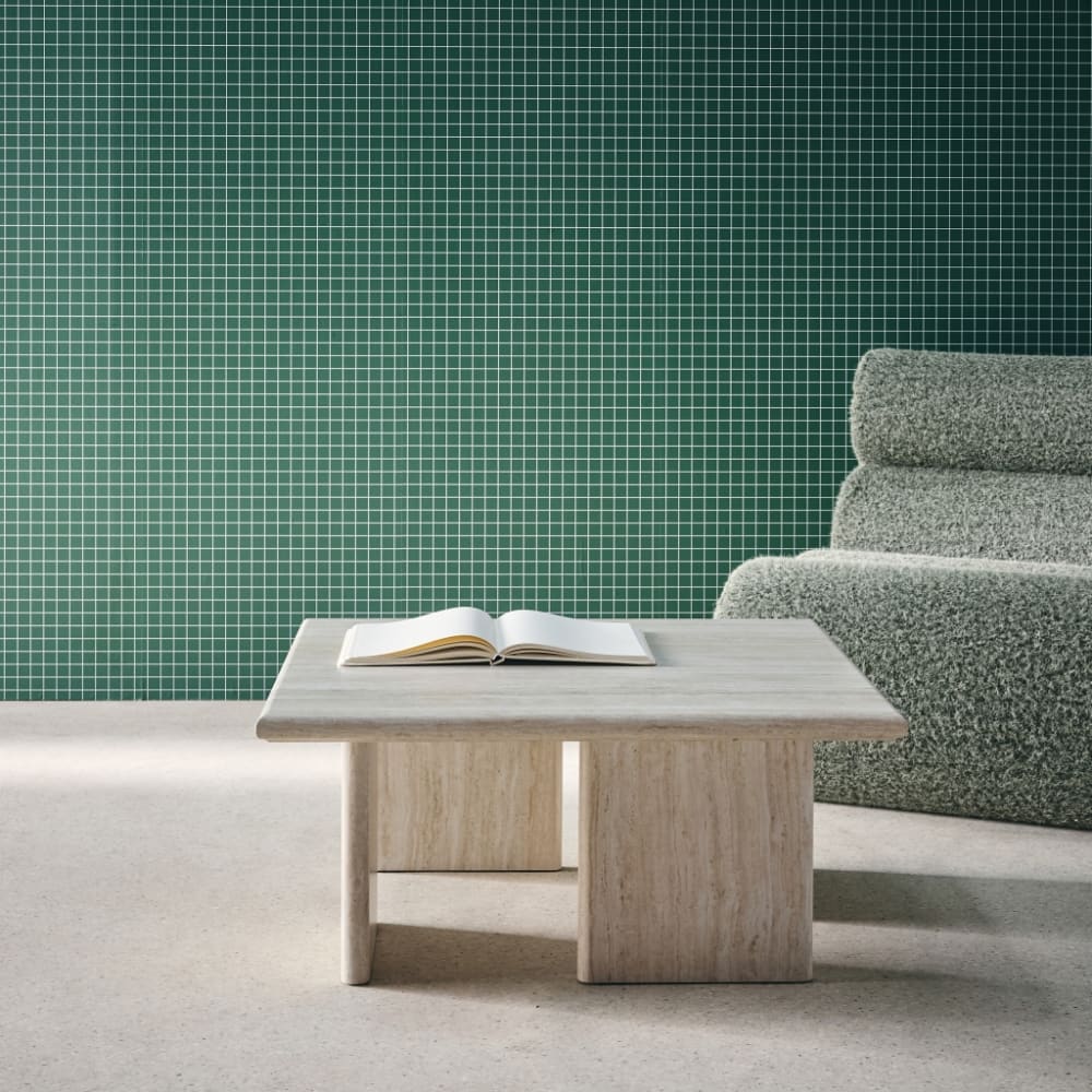 sweeek Table basse carrée effet travertin 80x80cm Blanc 80x36x80cm