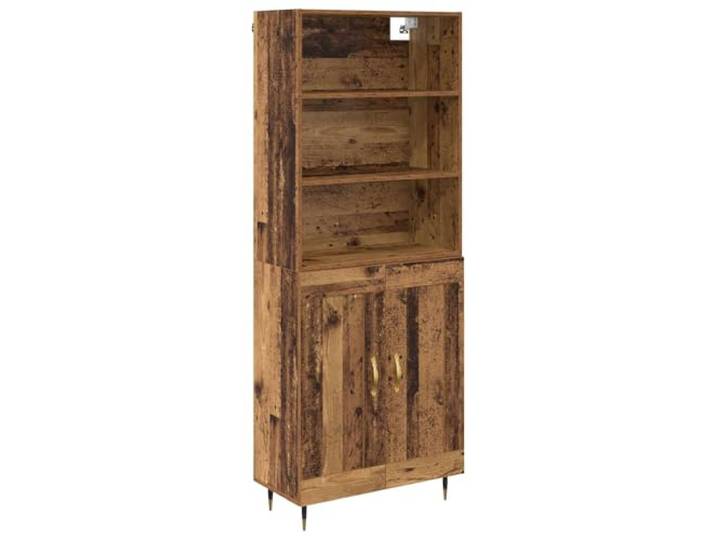 Roanoer Highboard Altholz-Optik 69,5x34x180 cm 2-teilig Holzwerkstoff Stilvoller Schrank im Altholz-Design für Wohnzimmer, Esszimmer und Flur mit goldenen Griffsakzenten.