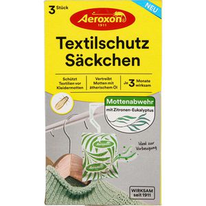 Aeroxon Mottenschutz Textilschutz-Säckchen, mit Zitronen-Eukalyptus-Duft, gegen Kleidermotten, 3 Stück