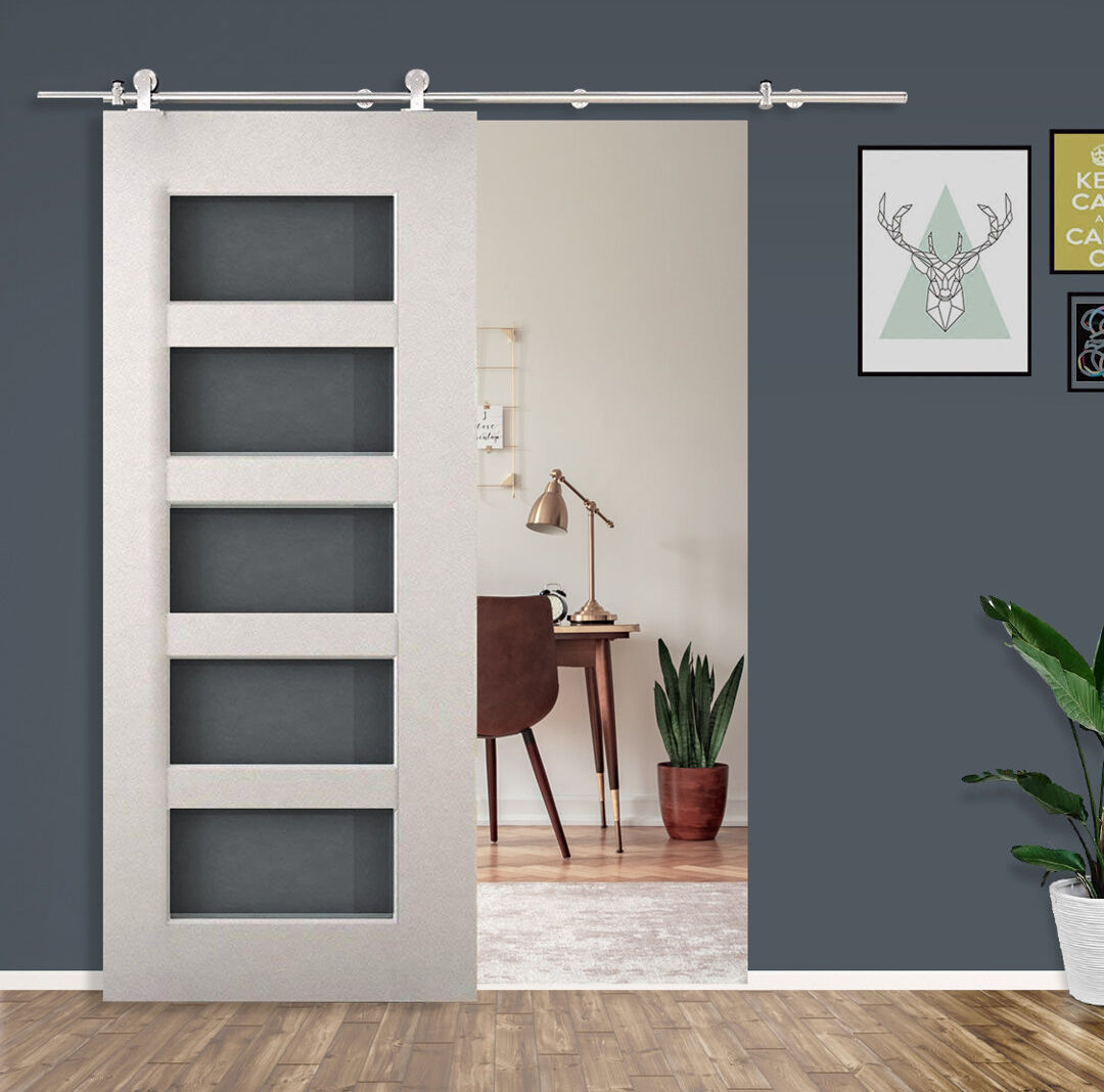Symple Stuff Tashina Modern Sliding Barn Door Closet Hardware Track Kit Track System Unit Silver 200cm L