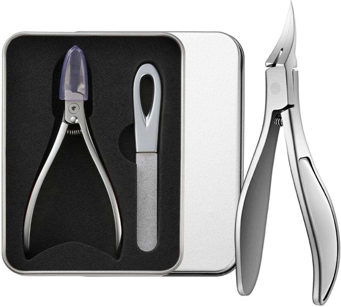 INF Edelstahl Adler-Schnabel eingewachsene Nagelknipser Set, 2-teilig mit Legierungsfeile und Etui Weiß