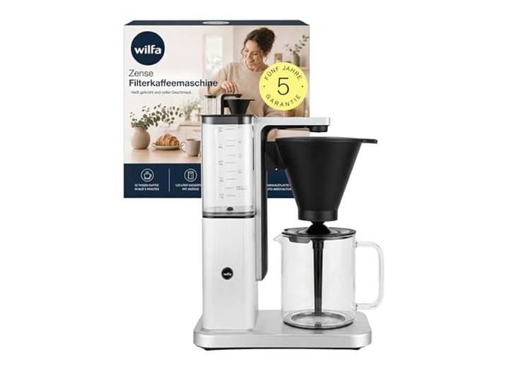Wilfa Zense Alux Filterkaffeemaschine in Edelstahl poliert I ECBC-zertifizierte Kaffeemaschine mit 1,25L Glaskanne I Brewfresh Pumpentechnologie, Flow Control & 92–96 °C Brühtemperatur