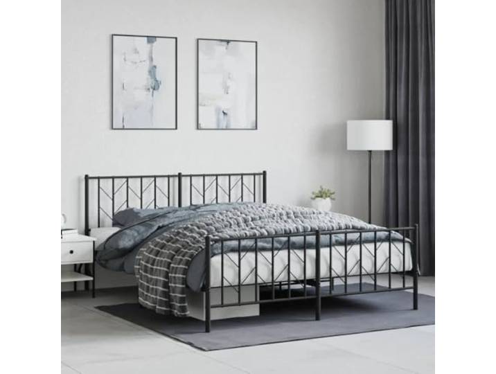 Pulverbeschichteter Stahl Metallbett mit Lattenrost und Stauraum Metallbett 160x200 cm ohne Matratze mit Fußteil Stahlgestell Schwarz mit Lattenrost Stauraum